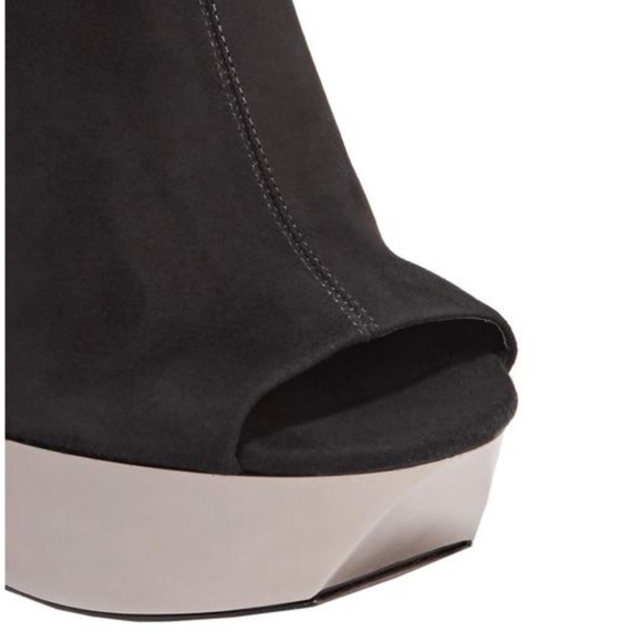 BALMAIN Cutout Leather Suede Open Toe Ankle Wedges - Picture 2 of 10
